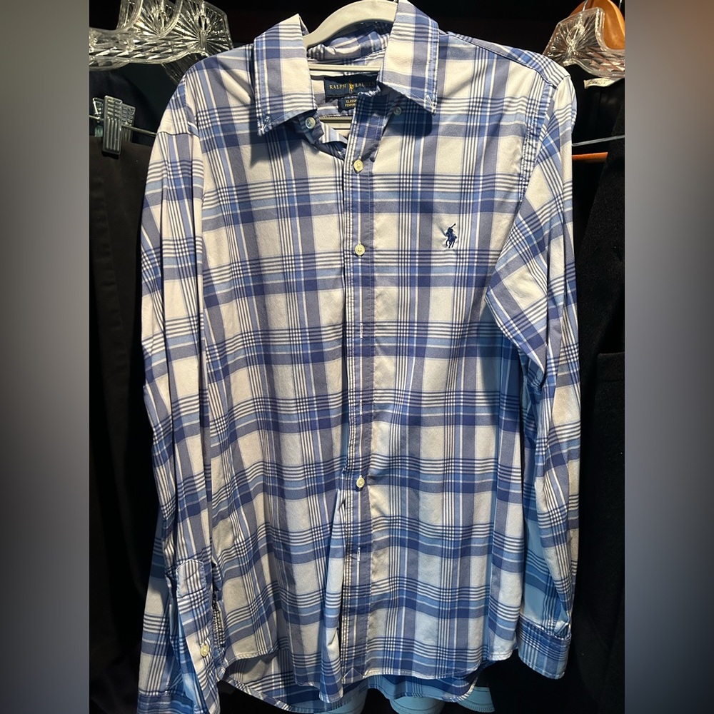 Ralph Lauren Blue Plaid Men's Dress Shirt Size Medium